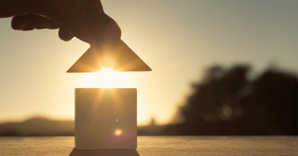 A toy house during sundown